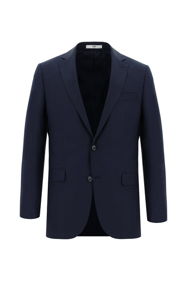 Koyu Lacivert Regular Fit Yünlü Klasik Ekose Takım Elbise