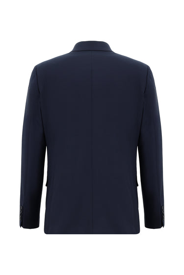 Koyu Lacivert Regular Fit Yünlü Klasik Ekose Takım Elbise