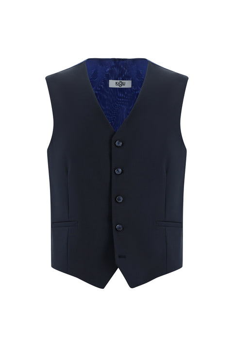 Koyu Lacivert 6 Drop Regular Fit Standart Kesim Kombinli Yelekli Takım Elbise