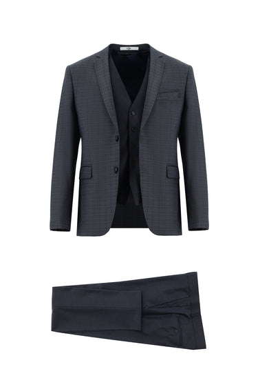 Koyu Füme Super Slim Fit Ekstra Dar Kesim Kombinli Yelekli Takım Elbise