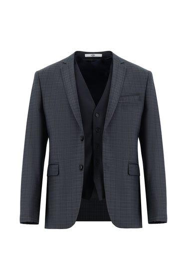 Koyu Füme Super Slim Fit Ekstra Dar Kesim Kombinli Yelekli Takım Elbise