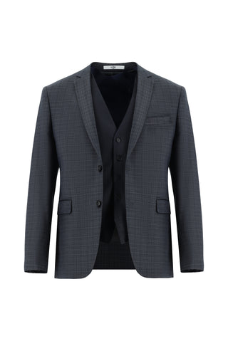 Koyu Füme 7 Drop Super Slim Fit Eksra Dar Kesim Kombinli Yelekli Takım Elbise