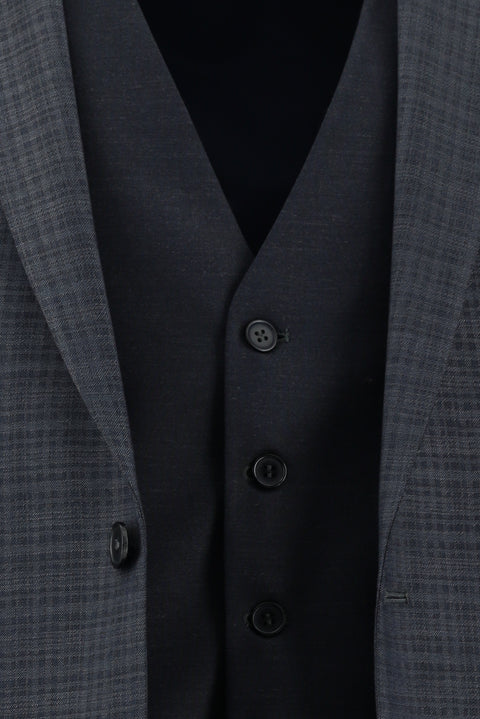 Koyu Füme 7 Drop Super Slim Fit Eksra Dar Kesim Kombinli Yelekli Takım Elbise