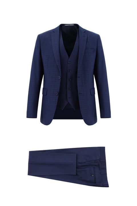 Mid Navy 7 Drop Super Slim Fit Extra Narrow Cut Suit with Vest