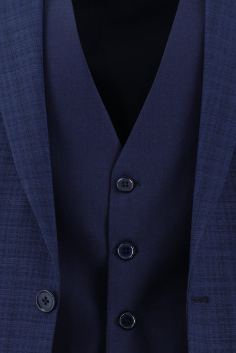 Mid Navy 7 Drop Super Slim Fit Extra Narrow Cut Suit with Vest