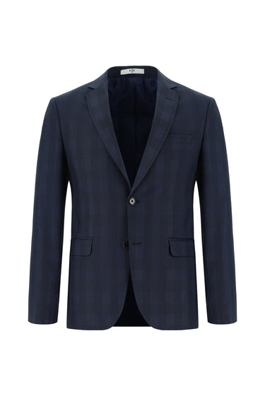 Orta Lacivert Super Slim Fit Ekstra Dar Kesim Kombinli Ekose Takım Elbise