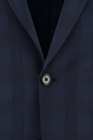 Orta Lacivert Super Slim Fit Ekstra Dar Kesim Kombinli Ekose Takım Elbise