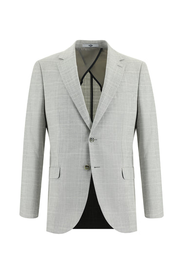 Açık Gri Regular Fit Ekose Keten Karışımlı Takım Elbise