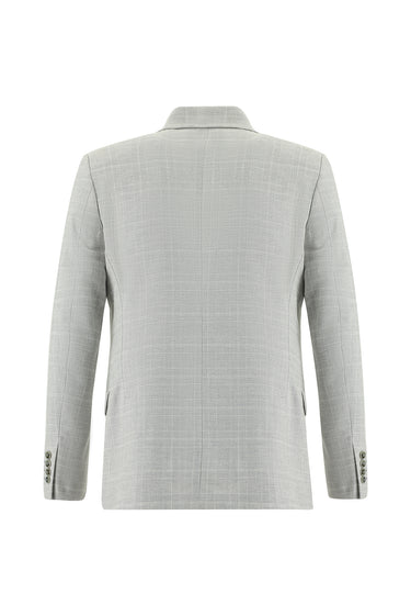 Açık Gri Regular Fit Ekose Keten Karışımlı Takım Elbise