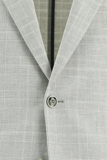 Açık Gri Regular Fit Ekose Keten Karışımlı Takım Elbise