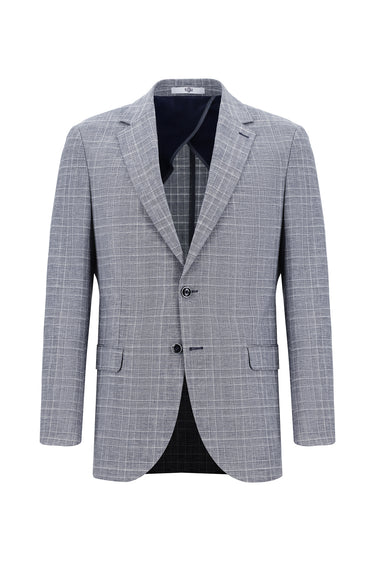 Koyu Lacivert Regular Fit Ekose Keten Karışımlı Takım Elbise