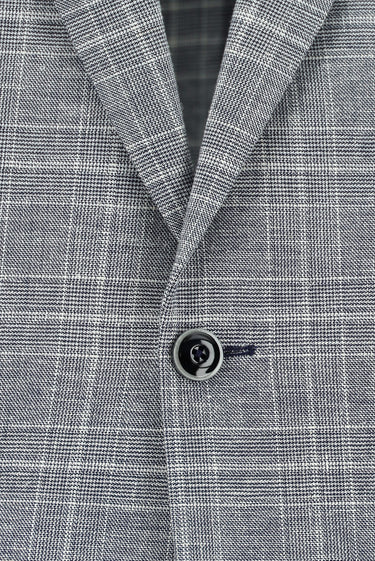 Koyu Lacivert Regular Fit Ekose Keten Karışımlı Takım Elbise