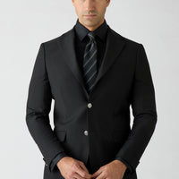 Black 6 Drop Regular Fit Notch Lapel Plain Blazer Jacket