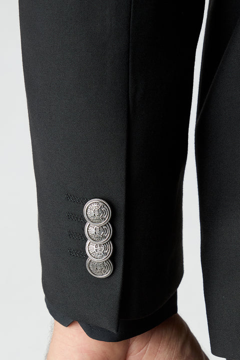 Black 6 Drop Regular Fit Notch Lapel Plain Blazer Jacket