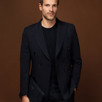 Koyu Lacivert Slim Fit Dar Kesim Kruvaze Ceket