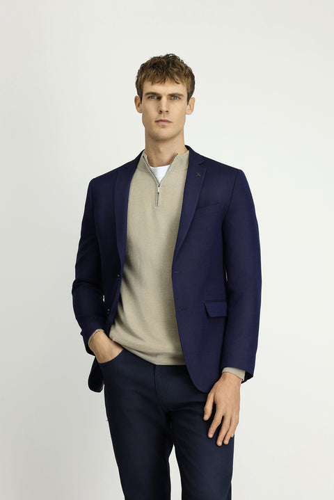 Koyu Lacivert 7 Drop Super Slim Fit Eksra Dar Kesim Desenli Blazer Ceket