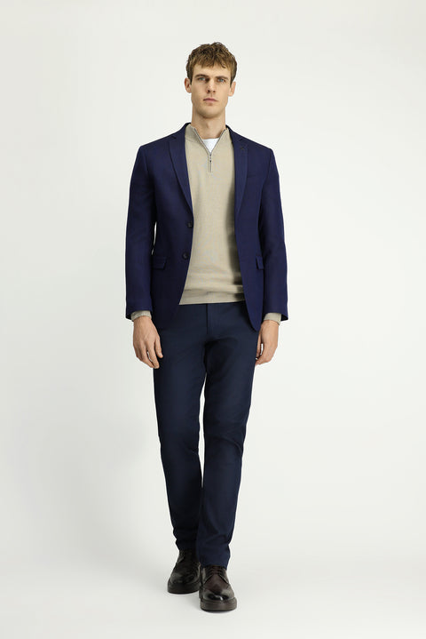 Koyu Lacivert 7 Drop Super Slim Fit Eksra Dar Kesim Desenli Blazer Ceket