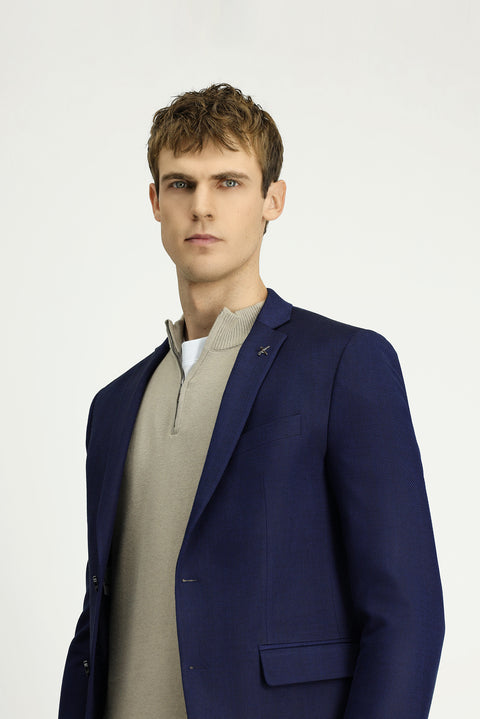 Koyu Lacivert 7 Drop Super Slim Fit Eksra Dar Kesim Desenli Blazer Ceket