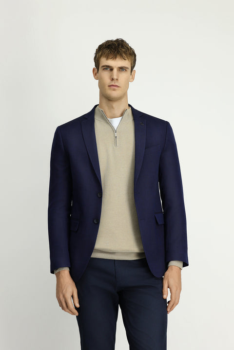 Koyu Lacivert 7 Drop Super Slim Fit Eksra Dar Kesim Desenli Blazer Ceket