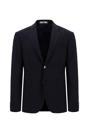 Koyu Lacivert Slim Fit Dar Kesim Yünlü Blazer Ceket