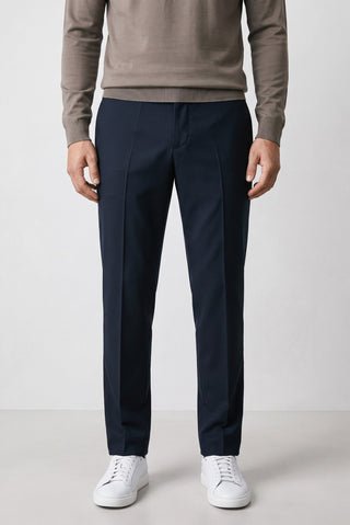Orta Lacivert 8 Drop Long Slim Fit Uzun Dar Kesim Klasik Kumaş Pantolon