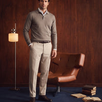 Light Beige 4-Drop Relaxed Fit Classic Fabric Trousers