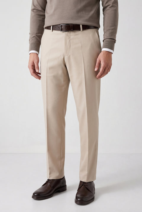 Light Beige 4-Drop Relaxed Fit Classic Fabric Trousers
