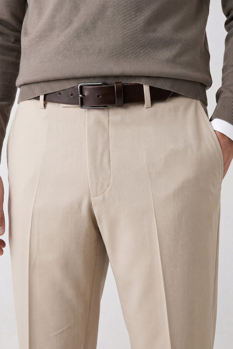 Light Beige 4-Drop Relaxed Fit Classic Fabric Trousers