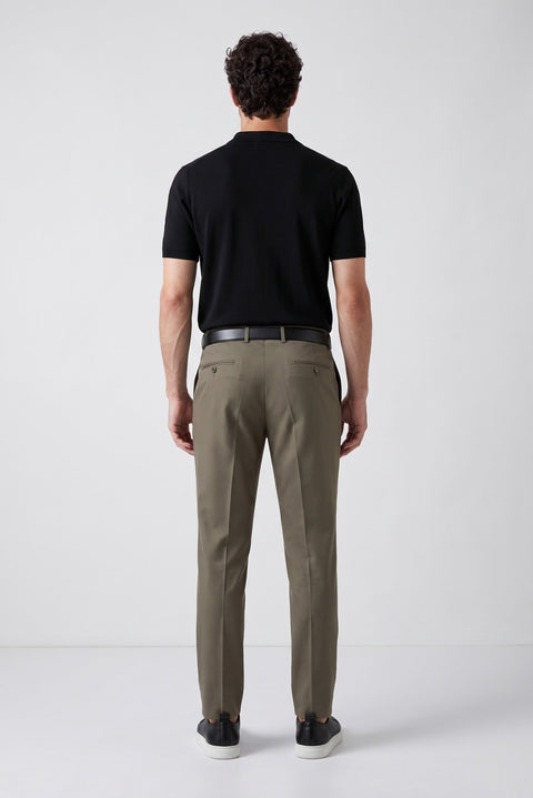 Orta Haki 4 Drop Relaxed Fit Rahat Kesim Klasik Kumaş Pantolon