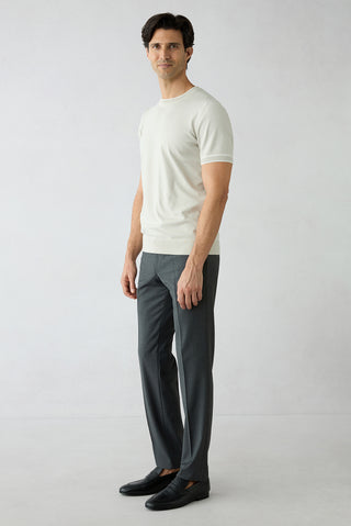 Orta Füme 7 Drop Slim Fit Dar Kesim Yünlü Klasik Kumaş Pantolon