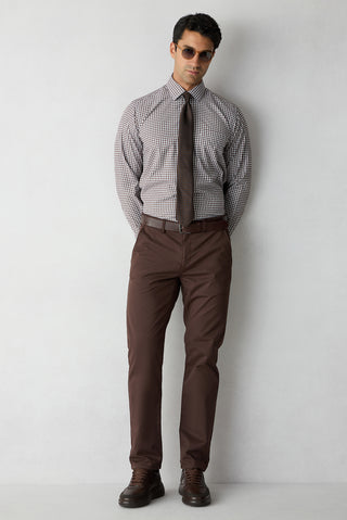 Orta Kahve Slim Fit Dar Kesim Yandan Cep Kanvas / Chino Pantolon