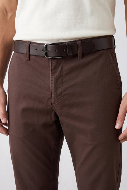 Medium Brown Slim Fit Narrow Cut Side Pocket Canvas / Chino Trousers