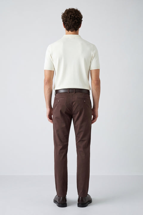 Medium Brown Slim Fit Narrow Cut Side Pocket Canvas / Chino Trousers