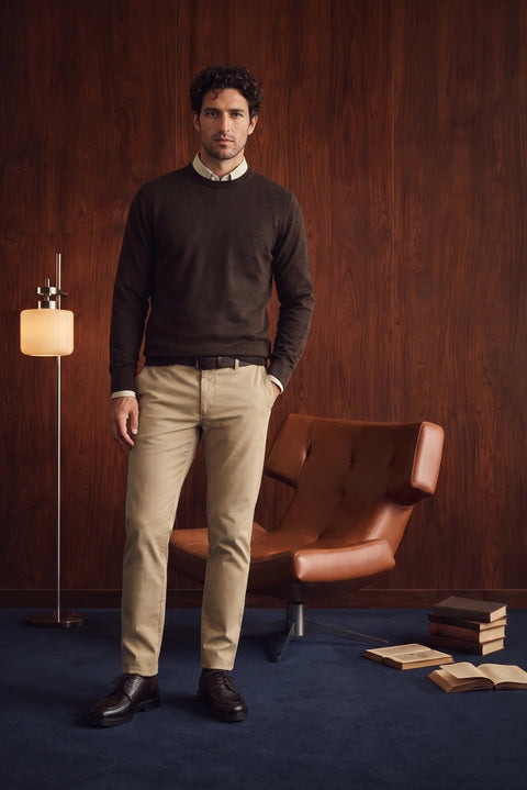 Orta Bej Slim Fit Dar Kesim Yandan Cep Kanvas / Chino Pantolon