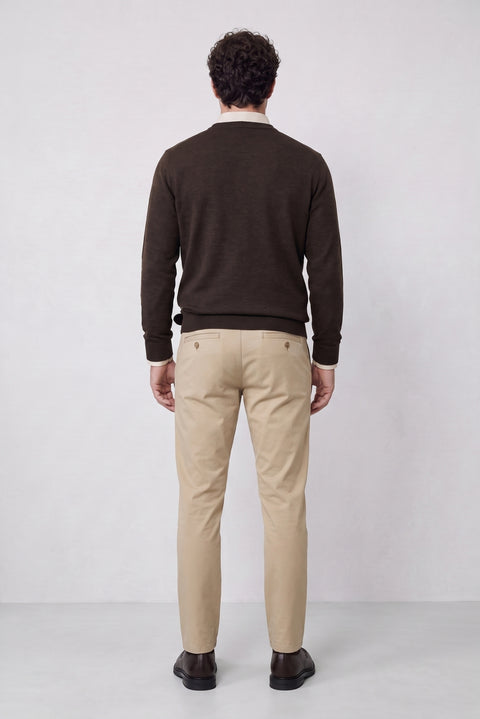 Orta Bej Slim Fit Dar Kesim Yandan Cep Kanvas / Chino Pantolon
