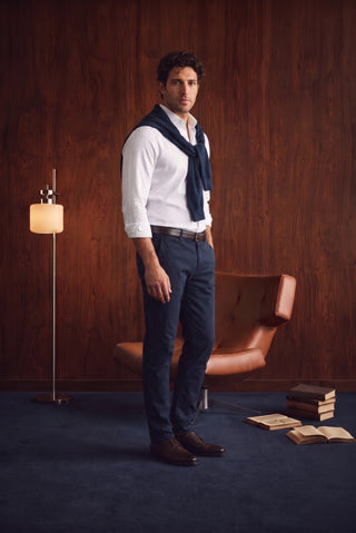 Orta Lacivert Regular Fit Standart Kesim Yan Cepli Kanvas / Chino Pantolon