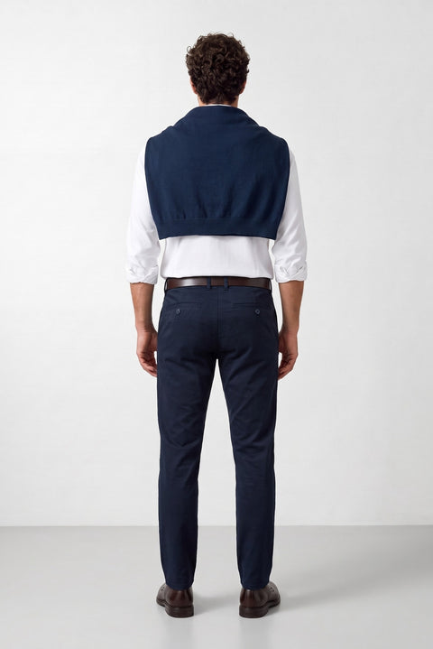 Orta Lacivert Relaxed Fit Rahat Kesim Yan Cepli Kanvas / Chino Pantolon
