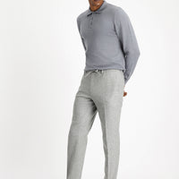 Orta Gri Melanj 7 Drop Slim Fit Dar Kesim Yünlü Beli Lastikli İpli Klasik Pantolon