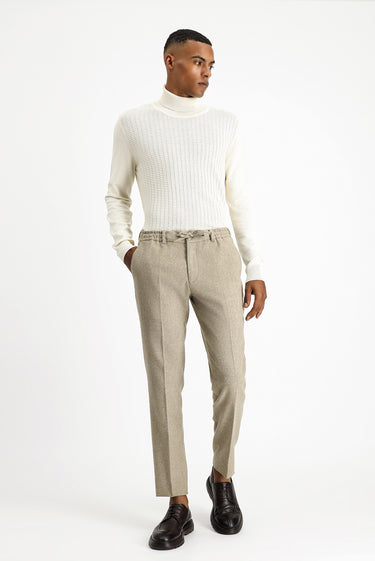 Orta Vizon Slim Fit Dar Kesim Yünlü Beli Lastikli İpli Klasik Pantolon
