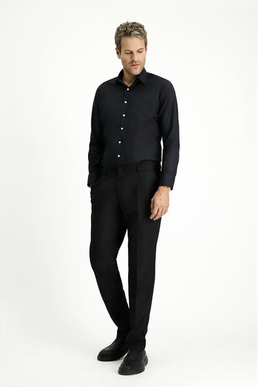 Siyah Regular Fit Likralı Pileli Klasik Kumaş Pantolon