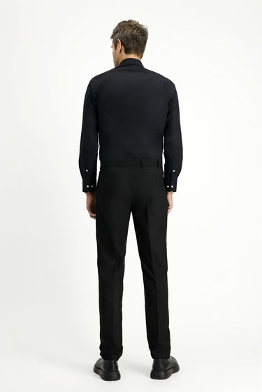 Siyah Regular Fit Likralı Pileli Klasik Kumaş Pantolon