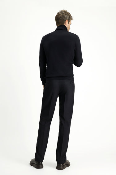 Koyu Lacivert Slim Fit Dar Kesim Likralı Pileli Klasik Kumaş Pantolon