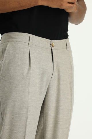 Açık Bej 6 Drop Regular Fit Standart Kesim Likralı Pileli Klasik Kumaş Pantolon
