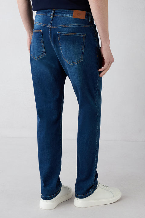 Koyu Mavi 4 Drop Relaxed Fit Rahat Kesim 5 Cep Pamuklu Denim Pantolon