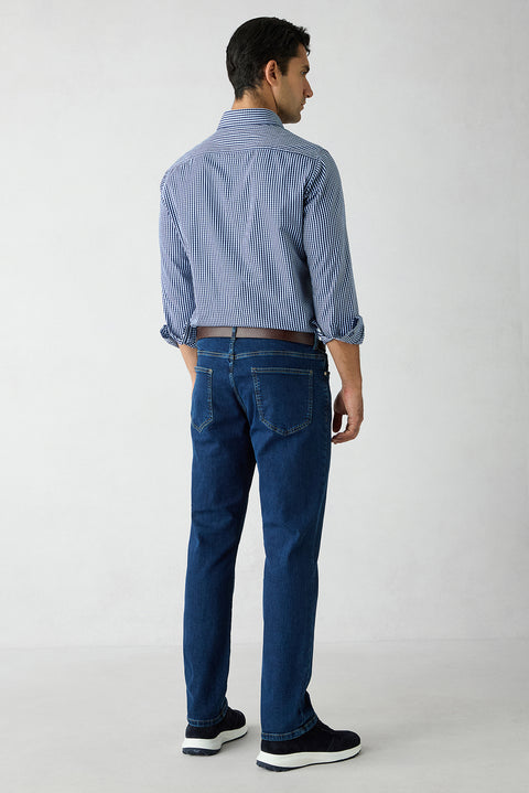 Indigo Regular Fit Standard Cut Cotton 5-Pocket Denim Pants