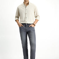 Orta Gri Slim Fit Dar Kesim Likralı Denim Pantolon