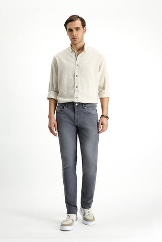 Orta Gri Slim Fit Dar Kesim Likralı Denim Pantolon