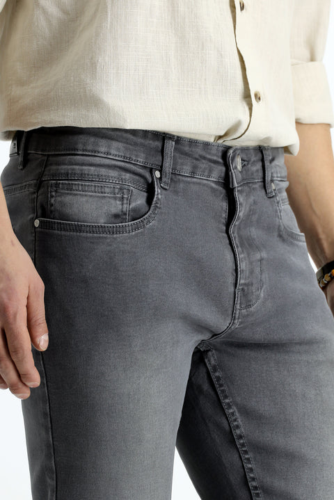 Orta Gri Slim Fit Dar Kesim Likralı Denim Pantolon