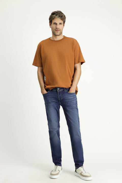 Orta Lacivert Super Slim Fit Eksra Dar Kesim Likralı Denim Pantolon