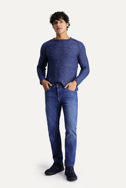 Orta Lacivert Super Slim Fit Eksra Dar Kesim Likralı Denim Pantolon